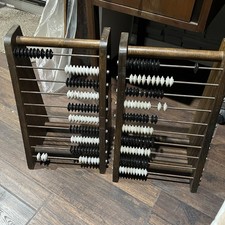 Lot of 2 Vintage Wooden Abacus Large Classroom Counting Frame Black White Beads