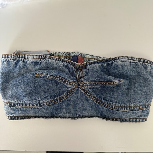 Pilcro Acid Wash Denim Bustier Crop Top Size 4 Smocked Western festival grunge - Picture 6 of 9