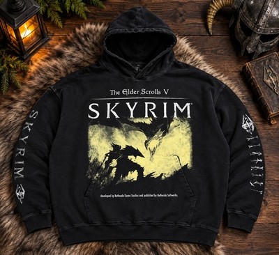 Elder Scrolls V: Skyrim Vintage Y2K Bethesda Video Game Promo Hoodie  XL baggy