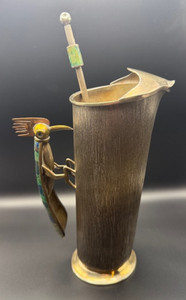 Los Castillo Silver Plate Pitcher Parrot Handle With Straw Spoon, Turquoise
