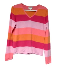 Charter Club Sweater 2 Ply Luxury Cashmere Colorful Stripe V Neck Size S