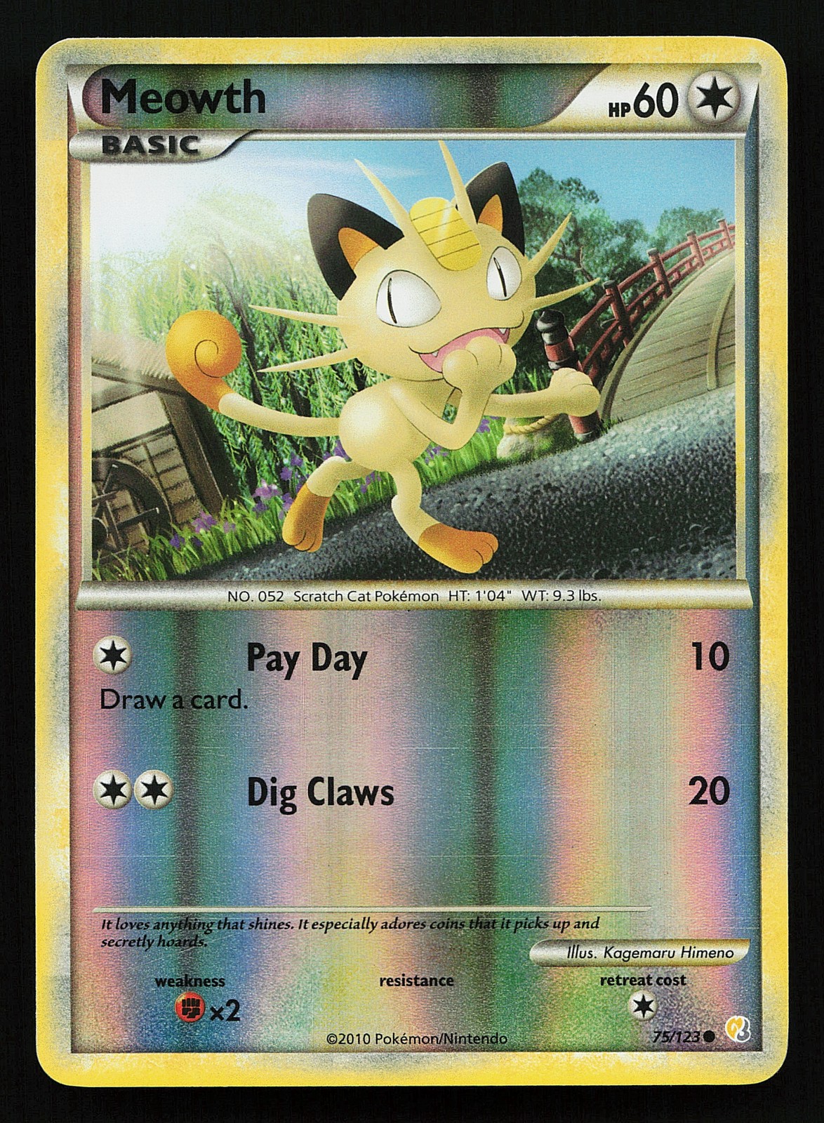 Meowth 75/123 Reverse Holo HeartGold SoulSilver Pokémon Card