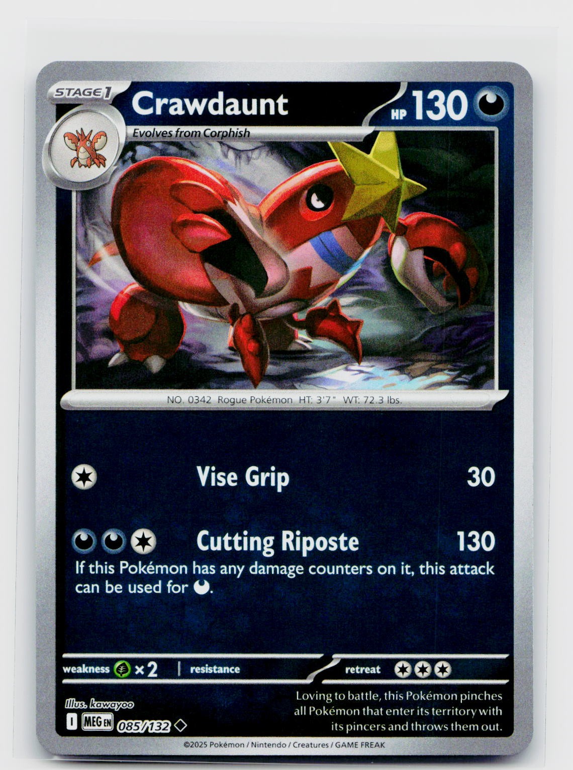Crawdaunt Reverse Holo 085/132 ME01: Mega Evolution Uncommon NM