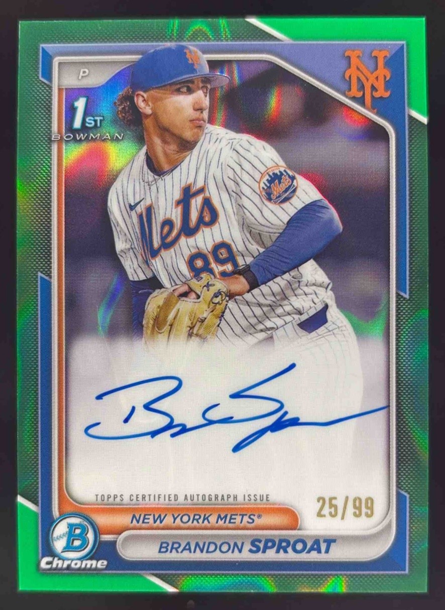 2024 Bowman Chrome Brandon Sproat Auto Green Lava Refractor /99 #CPA-BS 1st Mets