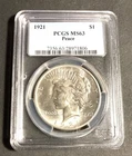 1921 Peace Silver Dollar $1 - PCGS MS63  Key Date