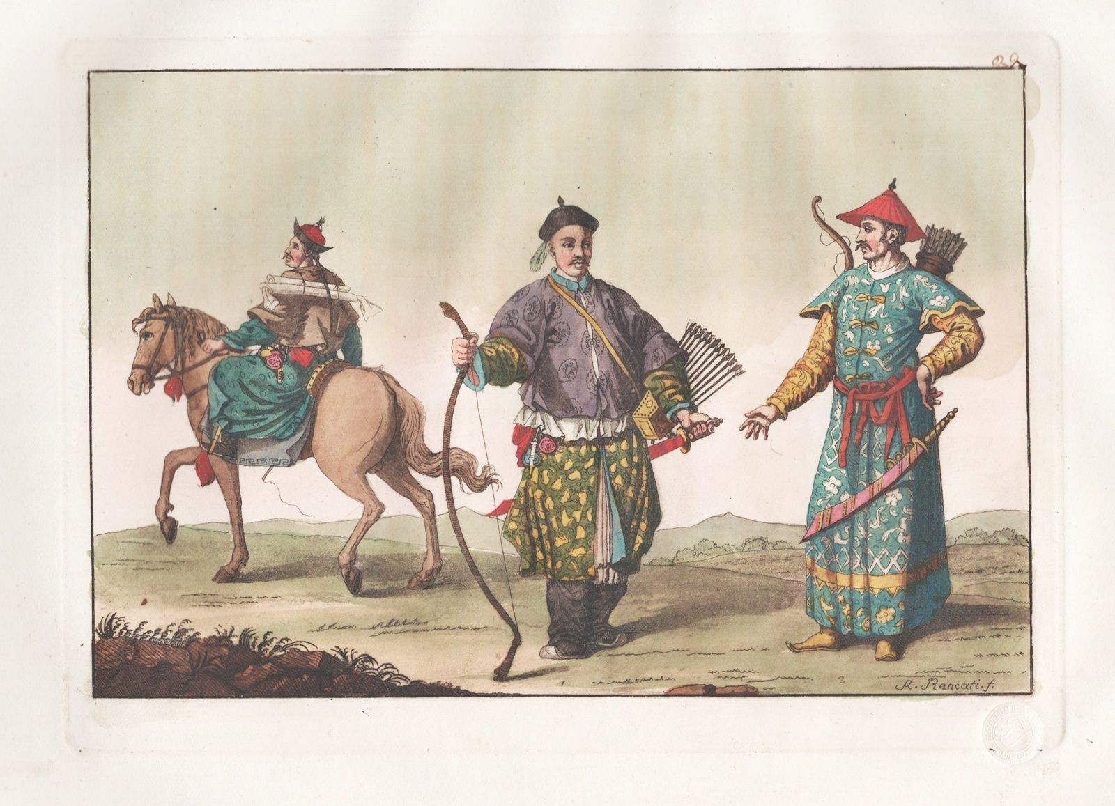 Uniforme Militar Chino China Disfraz Chino Ferrario 1820 Aquatinta Radierung
