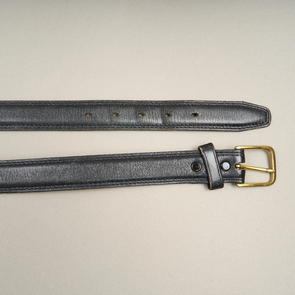 Textan Leather Belt Mens 34 Black Cowhide Solid Brass Buckle 1.25” - Image 4 of 4