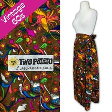 Vintage 60s Psychedelic Hippie Maxi Skirt Tiki Groovy Flower Power Summer Beach