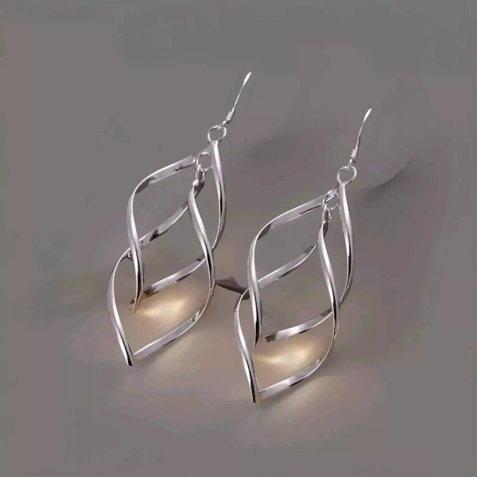 Double Twist Drop Dangle Boho 925 Sterling Silver Hook Earrings Women Jewellery - Image 2 of 4