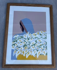 José Manuel Robles Limited Edition Screen Print Mexican Art Lady Framed