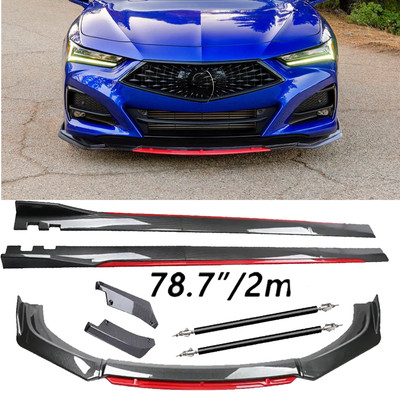 For Acura Integra Carbon Fiber Look Red Front Lip Chin Bumper Side Skirt