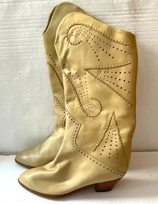 Bottes/Santiags En Cuir Beige - Made In Italy- Taille 39 - Photo 1/4
