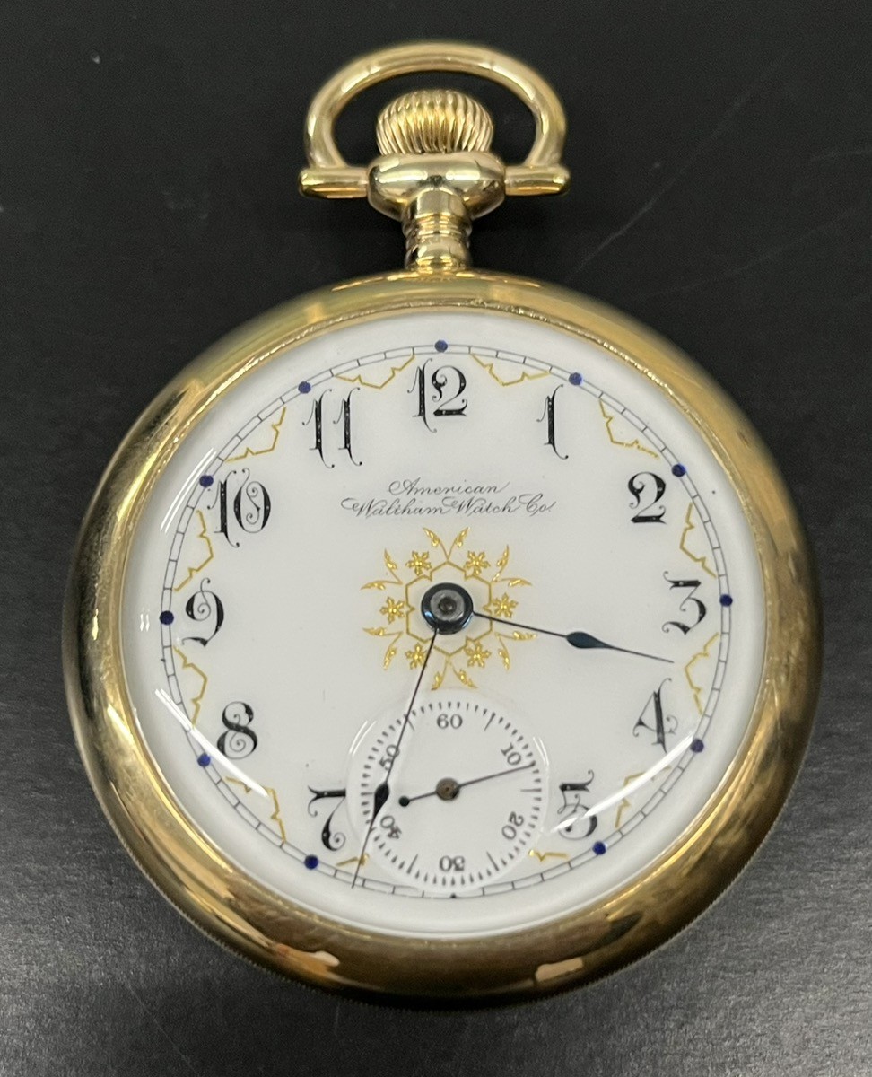1906 WALTHAM 18S 17J POCKET WATCH FANCY DIAL 14K GOLD FILLED OPEN FA (MVP035904)
