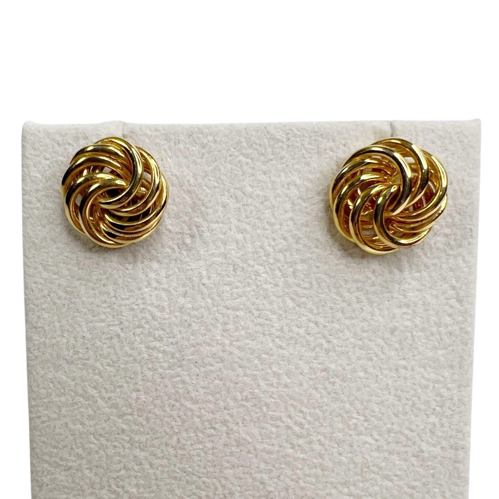 Gold Tone Swirled Flattened Knot Pierced Stud Earrings Simple Minimal Classic
