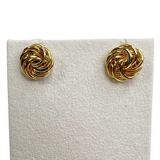 Gold Tone Swirled Flattened Knot Pierced Stud Earrings Simple Minimal Classic