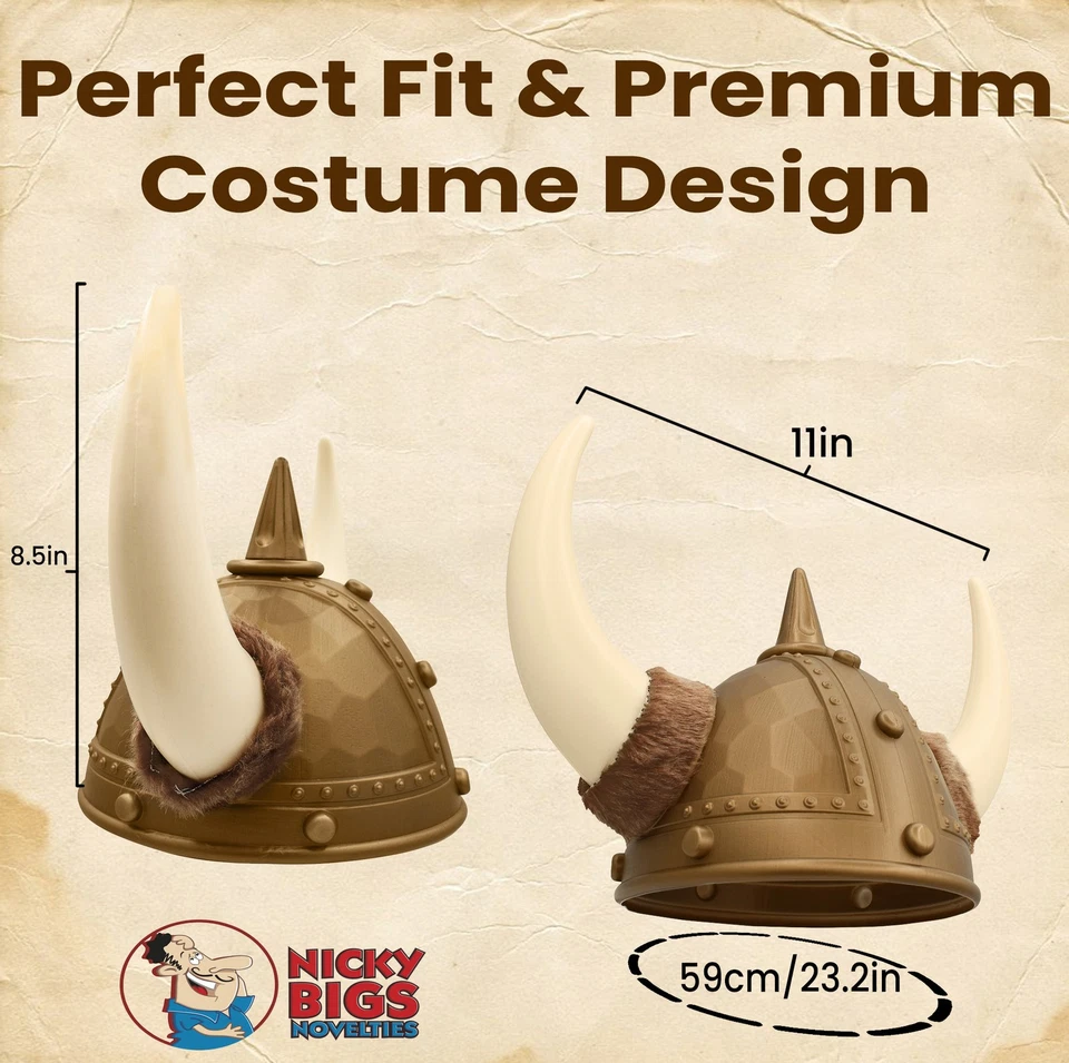 Adult Nordic Viking Barbarian Helmet with Faux Fur Horns Costume Accessory - Image 3 of 4