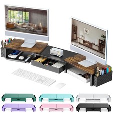 gianotter Dual Monitor Stand Riser Wood Desk Shelf with Drawer  Pen Holders