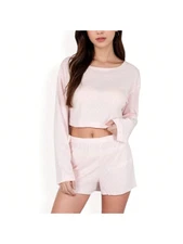 Women's Long Sleeve Cropped Pajama Set With Relaxed Shorts