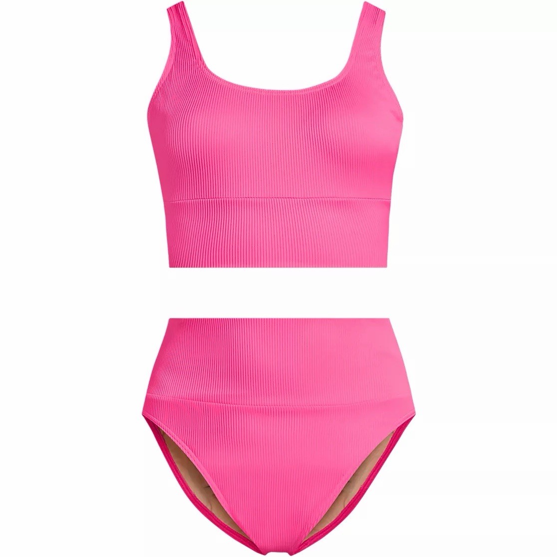 Lands End Women's Tugless Ribbed Midkini and High Waisted Bottom Swimsuit Set