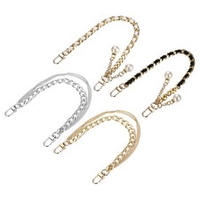Purse Double Chain Set, PU Leather Metal with Pearl, White/Black/Silver/Gold