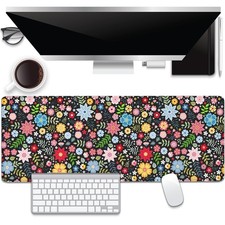 Colorful Flowers Desk Pad Mouse Pad,Large XL Floral Mouse Mat with Stitched E...