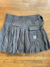 Damn Near Kilt Em Mens XL Khaki Utility Kilt Brass Buttons Cargo Green