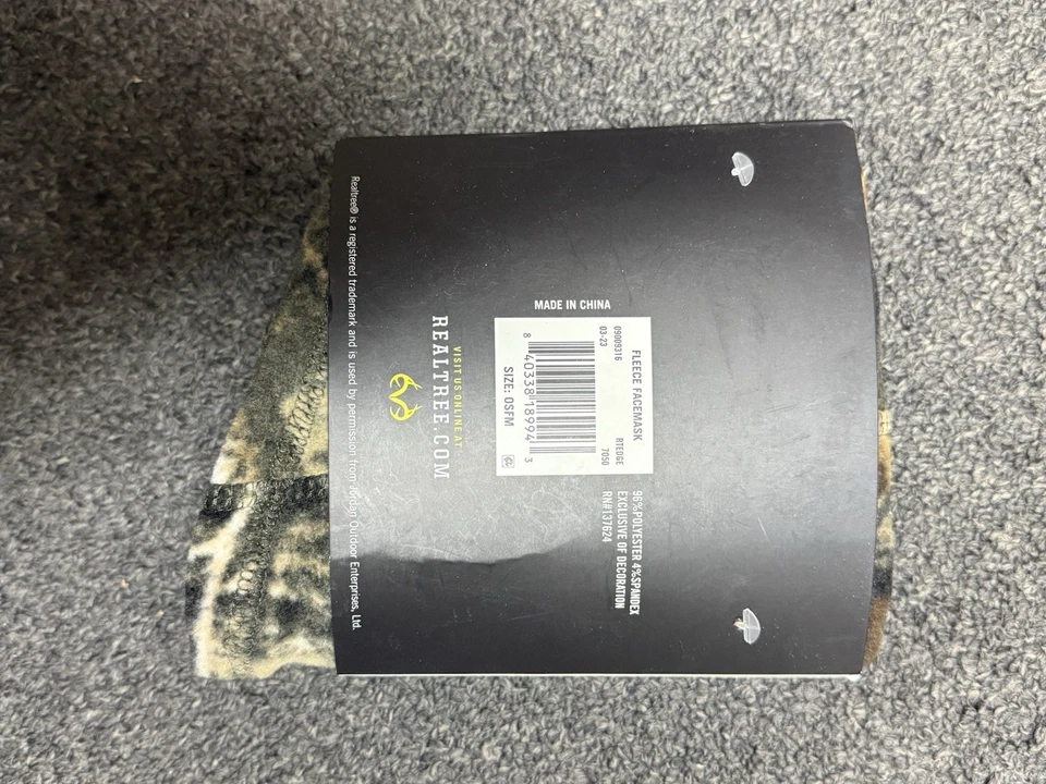 Realtree Edge Fleece Facemask One Size Fits Most Camouflage Stretch *NEW* - Image 2 of 2