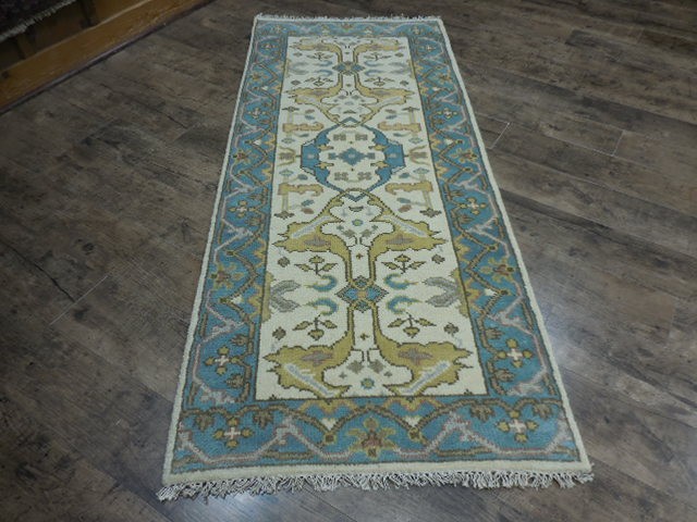 Turkish Oushak Rug, Modern Multicolored Handmade Bohemian Rug 2.5x6 Ft