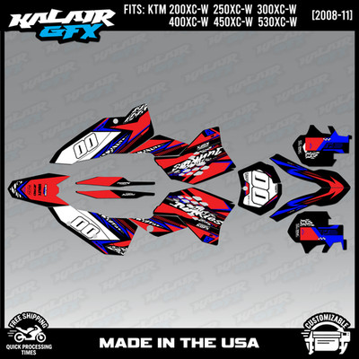 Graphics Kit for KTM all 200-530 XC-W Models (2008-2011) Rugged-RED