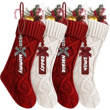 4Pack Personalized Christmas Stockings with Wooden Name Tags, 18 inches Xmas ...