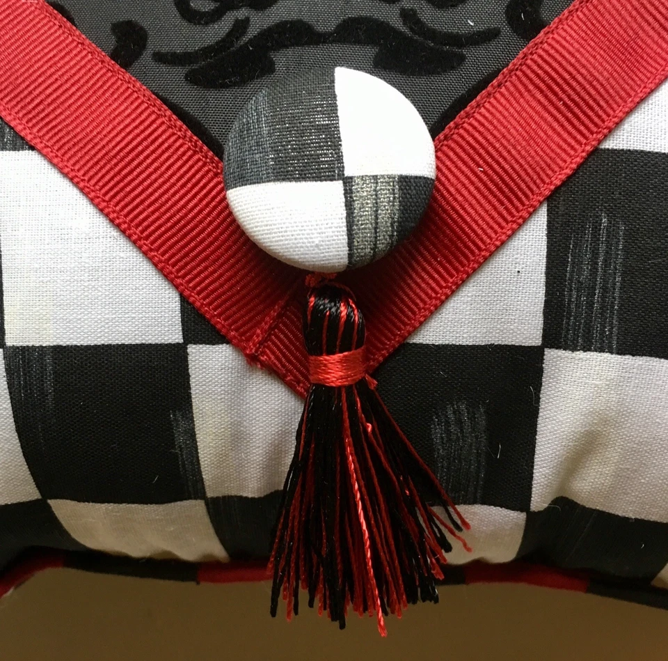 Black Damask Burgundy Envelope Pillow Mackenzie Childs Napkin - Image 4 of 4