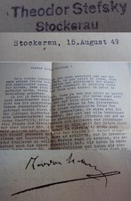 Manufacturer Theodor Stefsky (* 1876): letter Stockerau N&Ouml; 1949, about company & school