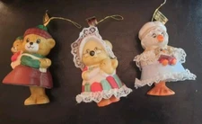 Vtg 3 Jasco Caring Critter Bells Ornaments Chimers  Porcelain Bell Christmas