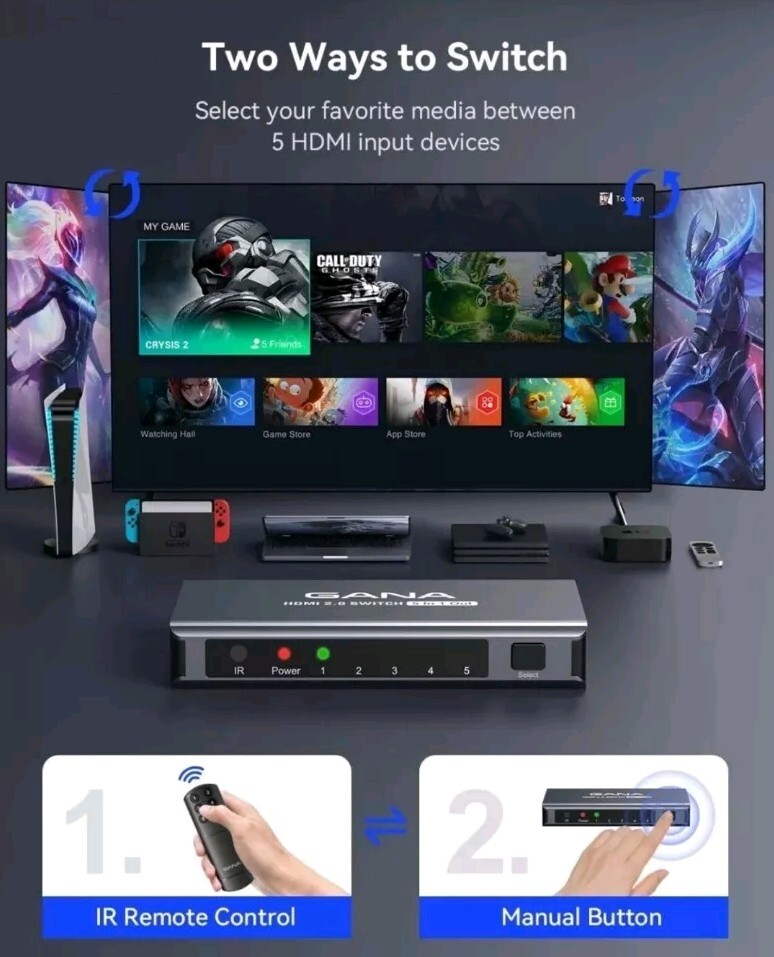 Switch HDMI 3 In 1 Out 4K | Con Telecomando | Per PS5, Xbox, Fire Stick - Foto 3