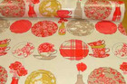 JOB LOT 4 METRES RED TEACUPS SAUCERS & FLOWERS PVC OILCLOTH FABRIC - WIPE CLEAN!