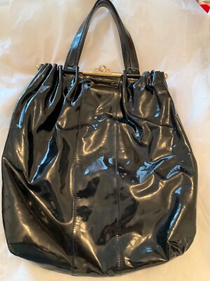 EXCELLENT CONDITION Roberto Cavalli Black Patent Leather Tote w/ Brass Details