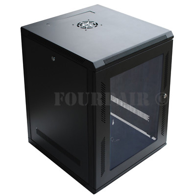 15U Wall Mount IT Server Network Cabinet Rack Enclosure Glass Door Lock 18'' Deep