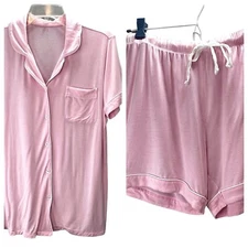 Sioro Pajama Set Shorts Shirt Pink size S Elastic Waist Button Front