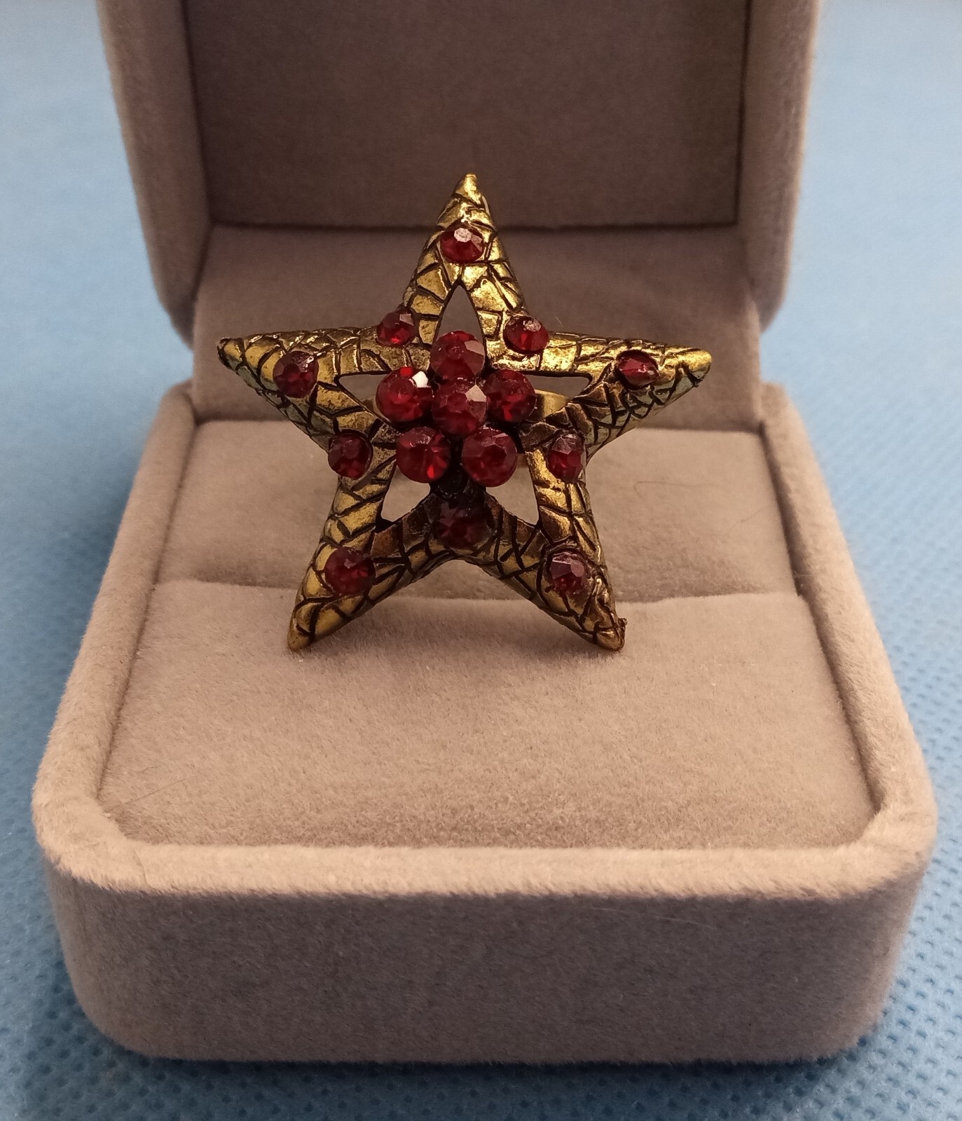 Rhinestone Ruby Red Ring BoHo Large Adjustable St… - image 1