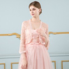 Women Chic Lace Front Open Shrug Bolero Crop Horn Sleeve Cardigan Weddings Shawl