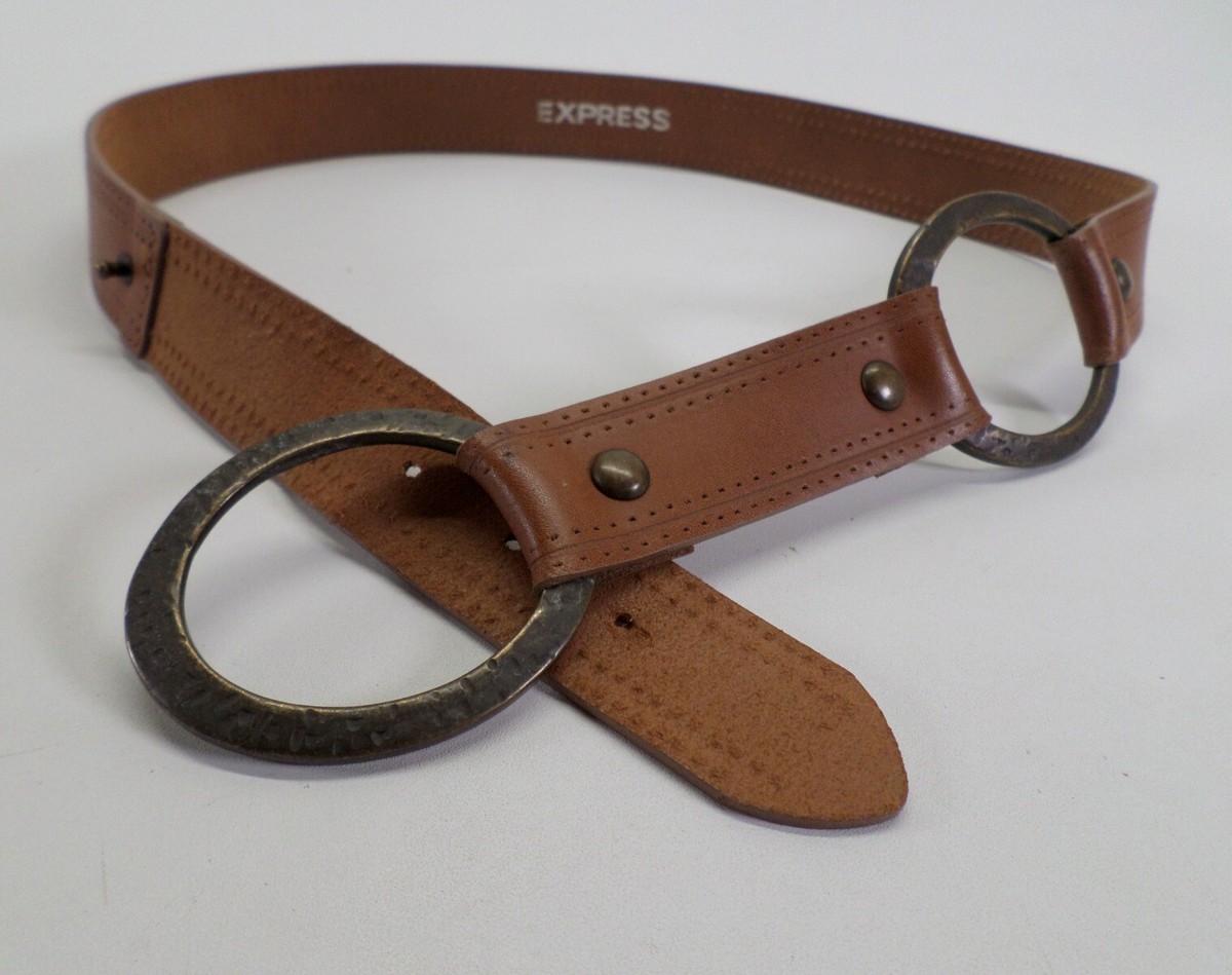 Express Leather Belt 32 34 Small Brogue Hip Brown Made in  display picture 3