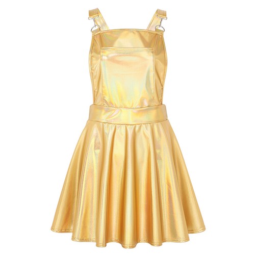 Womens Shiny Metallic Shiny Bib Overall Pleated Mini Suspender Skirt Rave Dress - Picture 19 of 55
