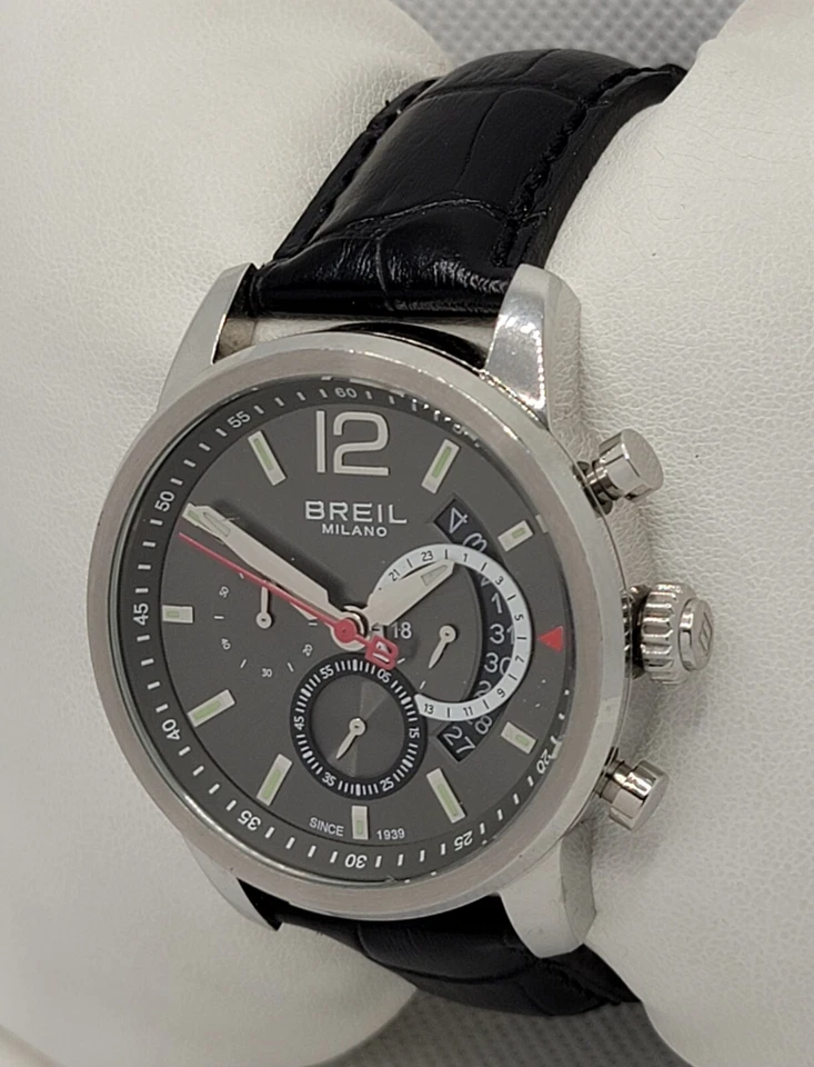 Reloj analógico Breil Milano Miglia cronógrafo esfera negra correa de cuero para hombre L1 Foto 2 de 4