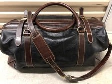 Mila Paoli Doctor’s Pebble Leather Duffle Bag Black & Brown 20 1/2” by 10” by 9”