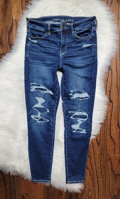 American Eagle High Rise Jegging Size 4 Short Distressed Dark Wash 