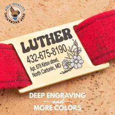 Customized Flower Engraved Slide-On Dog Tag - Personalized Pet ID Tag