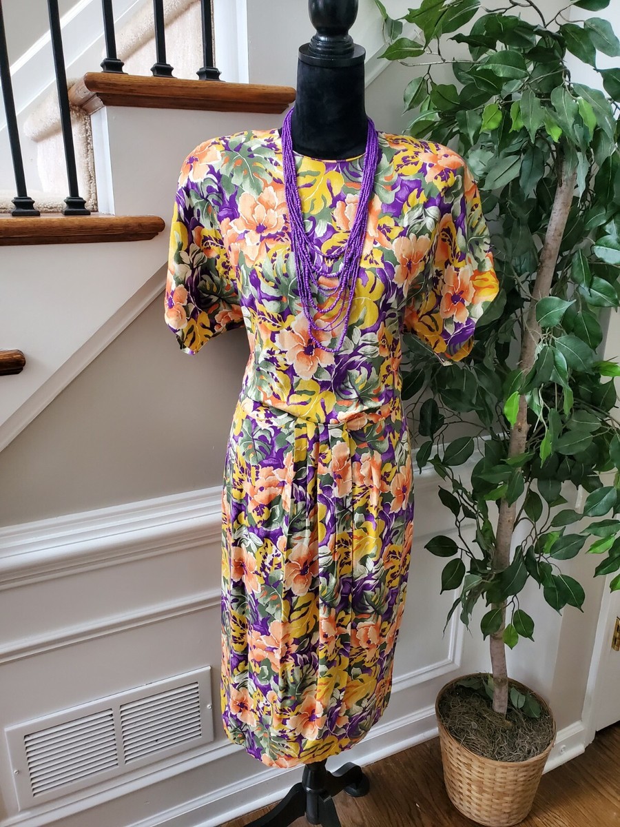 Vintage Jeffrey & Dana Floral Rayon Round Neck Short Sleeve Knee Length  Dress | eBay