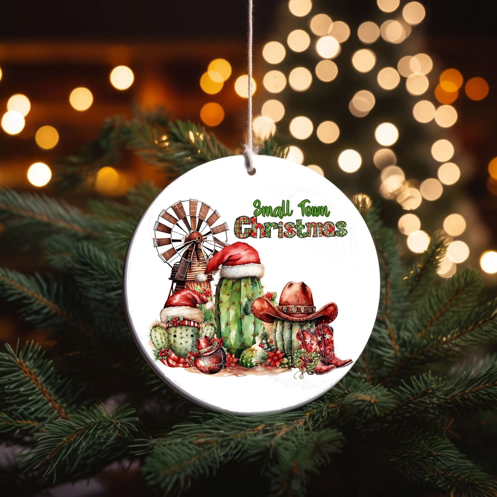 Western Small Town Christmas Ceramic Ornament