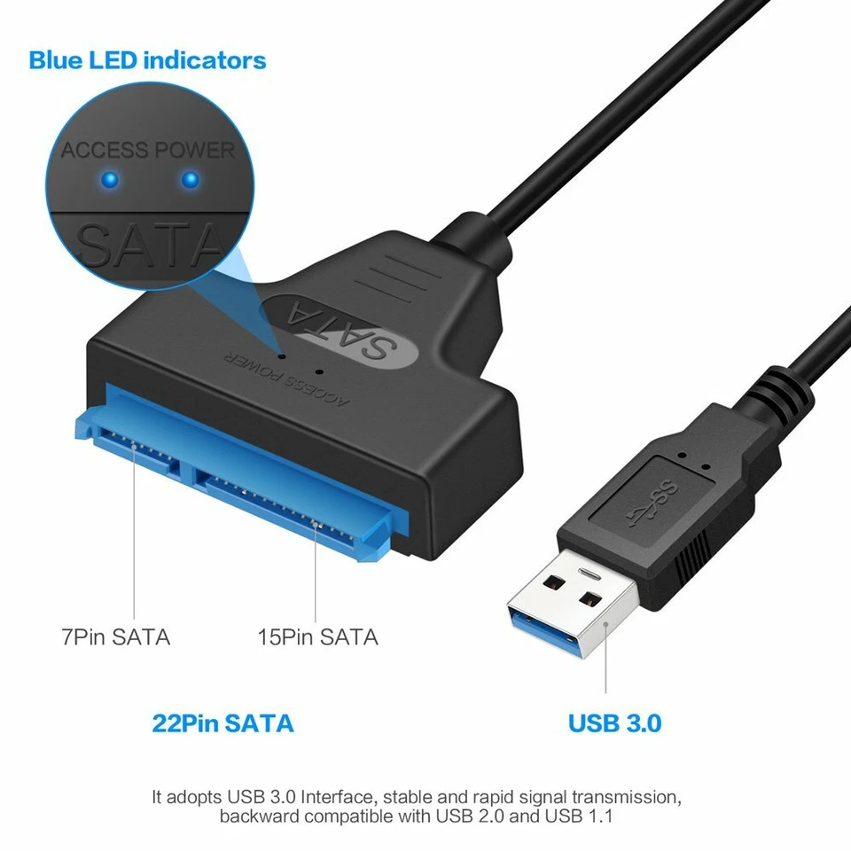 USB 3.0 to SATA 2.5" SSD Adapter Cable Data Converter Hard Drive to USB - Image 3 of 4