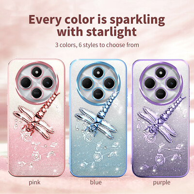 For Xiaomi Redmi 14C 14R Bling Glitter Pattern Clear KickStand Soft Case Cover